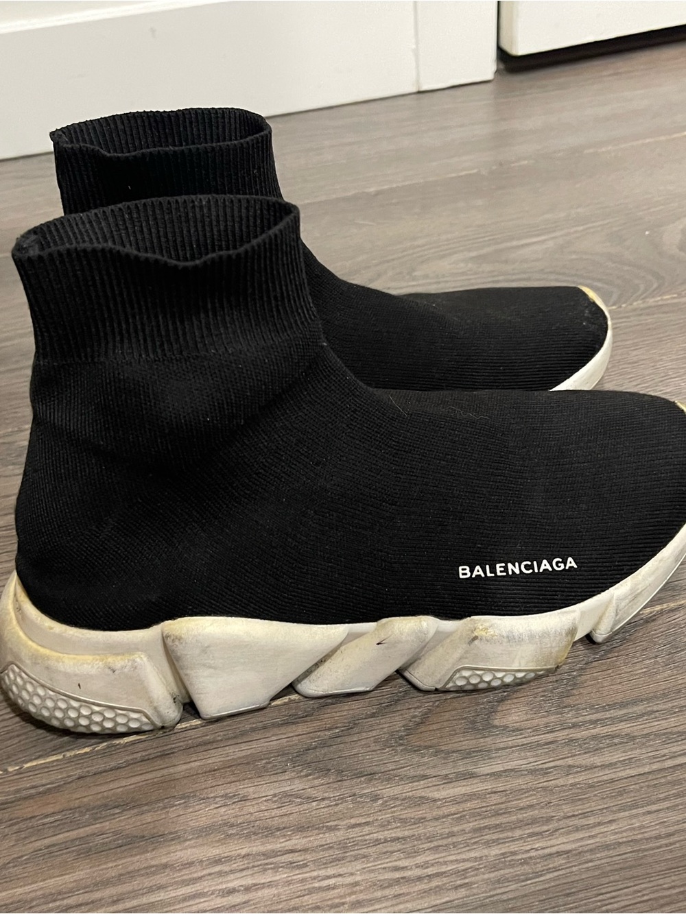 Balenciaga Black and White Sock Runner Sneakers